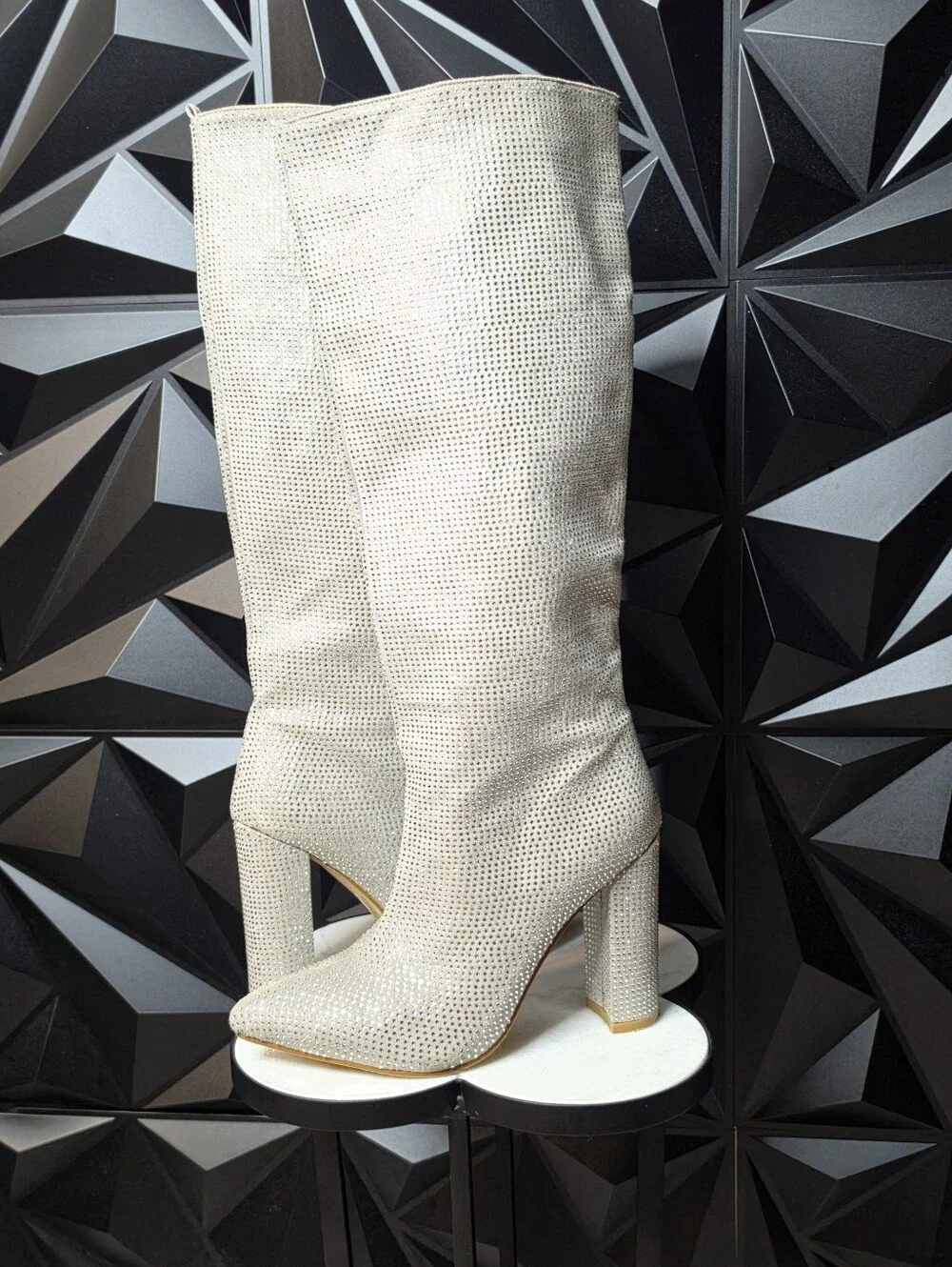 Billini Cream Rhinestone Over-the-Knee Block Heel Boots